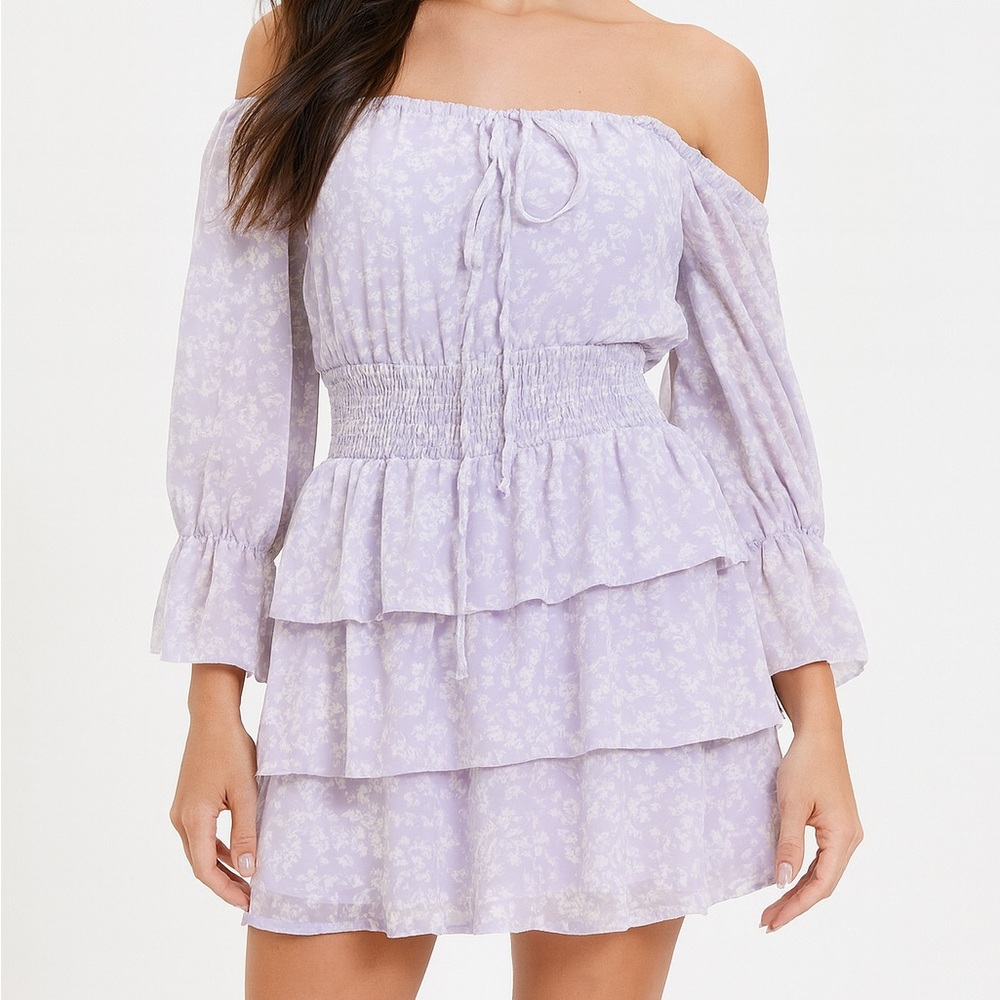 Lavender floral off shoulder rapunzel dress